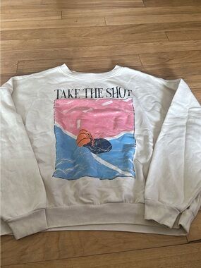 White Graphic Sweatshirt "Take The Shot" with Pink & Blue Print